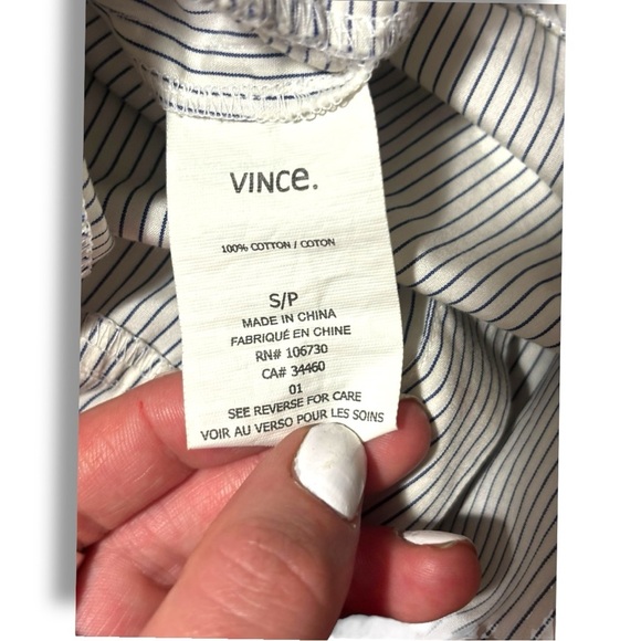 Vince White Pinstripe High Neck Button Down Side Slits Sleeveless Blouse/Tunic - Picture 11 of 16